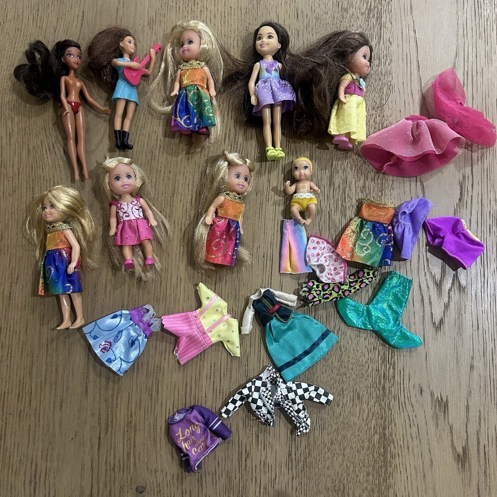 Kelly Chelsea Size Barbie Doll Mattel Lot 8 Dolls & Clothes